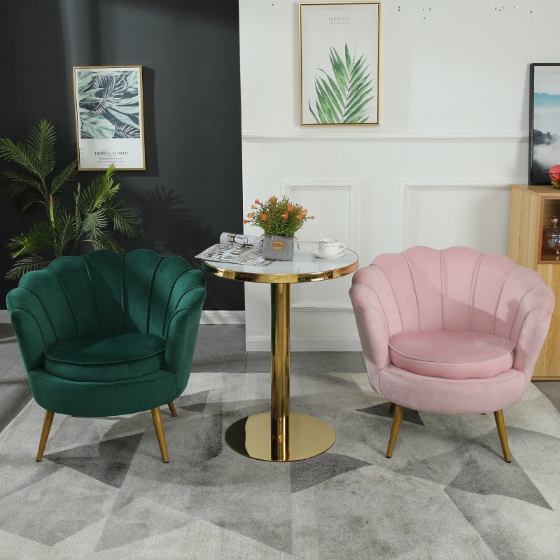 Scandinavian Velvet Wood Metal Petal Accent Chair — Pink