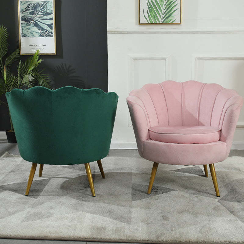 Scandinavian Velvet Wood Metal Petal Accent Chair