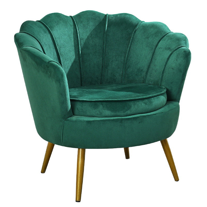 Scandinavian Velvet Wood Metal Petal Accent Chair