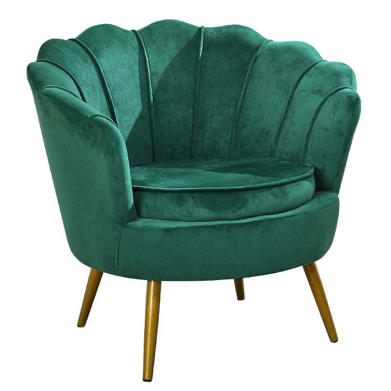 Scandinavian Velvet Wood Metal Petal Accent Chair
