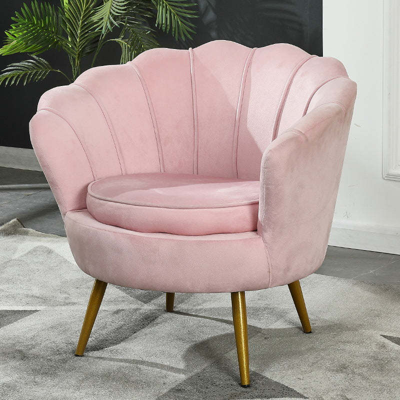 Scandinavian Velvet Wood Metal Petal Accent Chair — Green