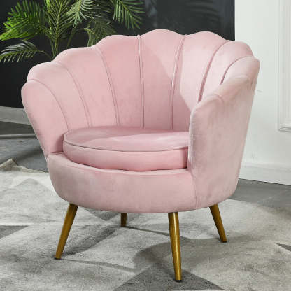 Scandinavian Velvet Wood Metal Petal Accent Chair — Green