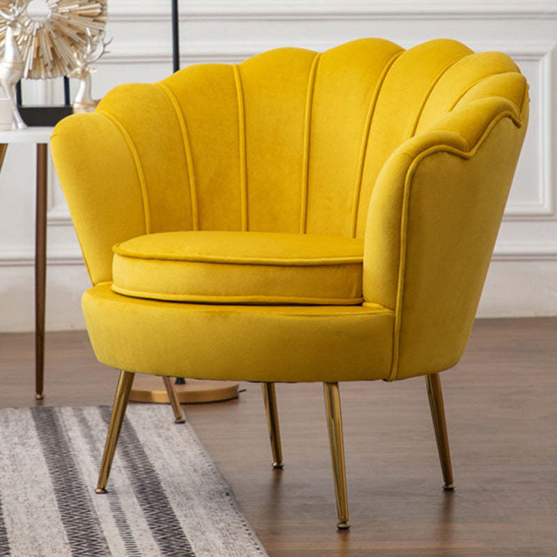 Scandinavian Velvet Wood Metal Petal Accent Chair — Yellow