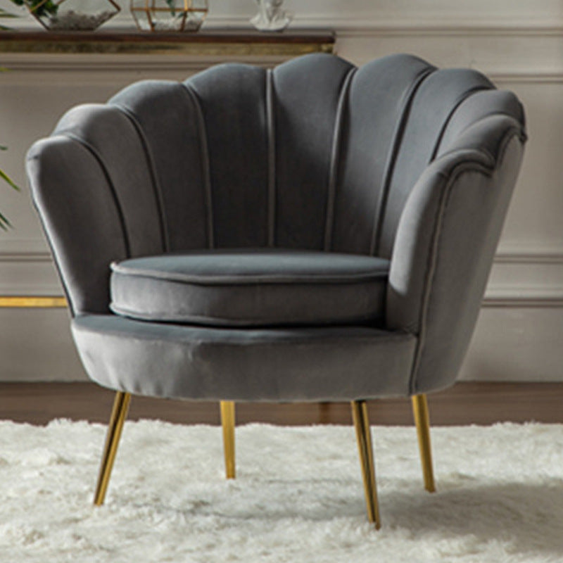 Scandinavian Velvet Wood Metal Petal Accent Chair — Gray