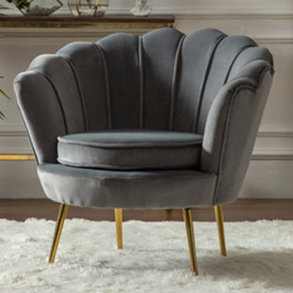 Scandinavian Velvet Wood Metal Petal Accent Chair — Gray