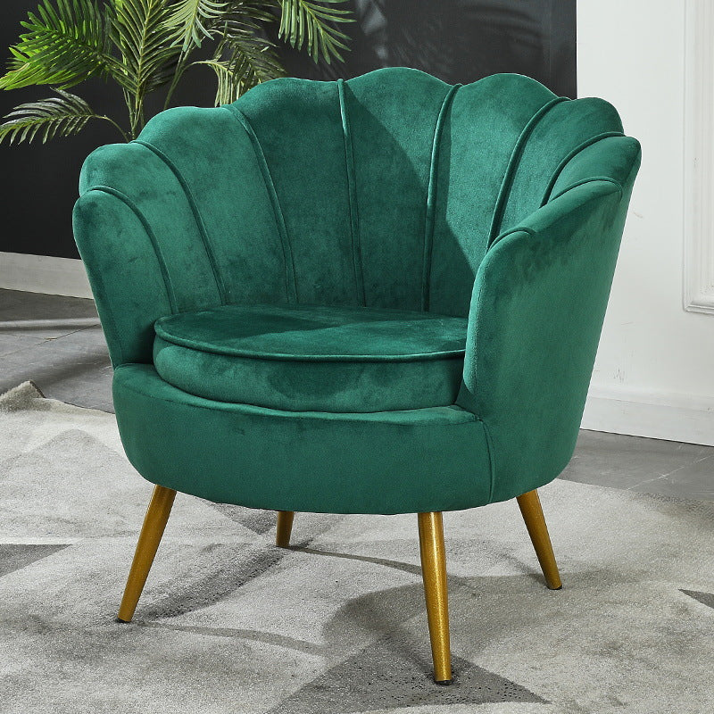 Scandinavian Velvet Wood Metal Petal Accent Chair — Pink