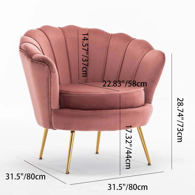 Scandinavian Velvet Wood Metal Petal Accent Chair