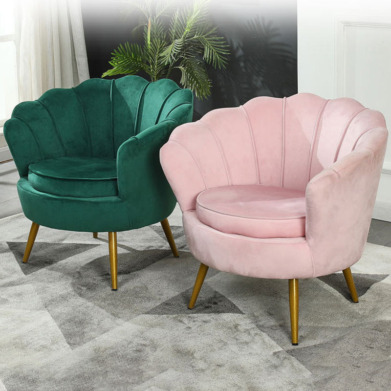 Scandinavian Velvet Wood Metal Petal Accent Chair — Yellow