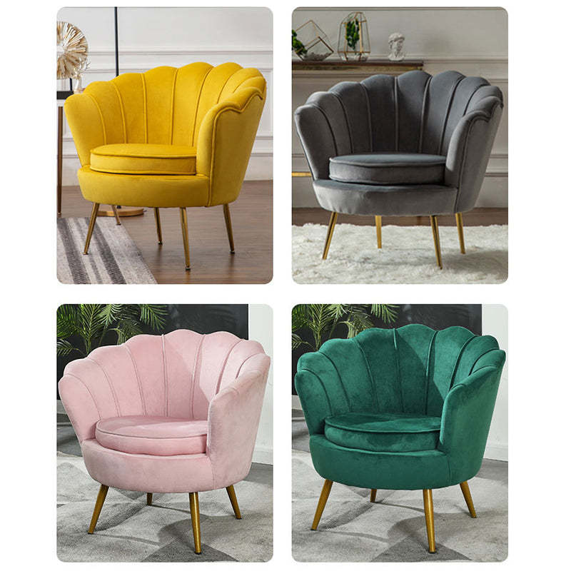 Scandinavian Velvet Wood Metal Petal Accent Chair