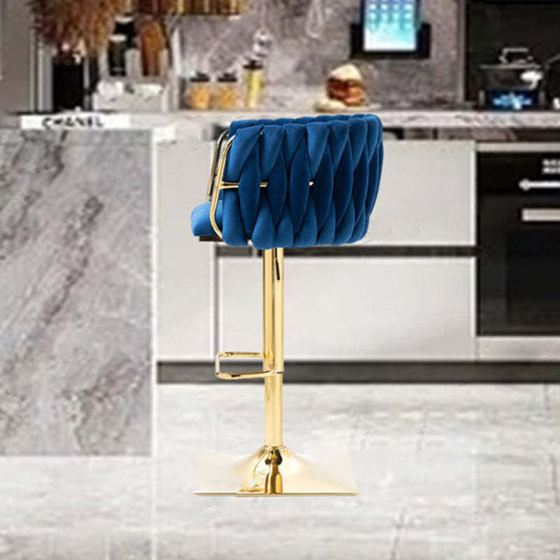 Modern Velvet Metal Liftable Swivel Bar Stool — Yellow