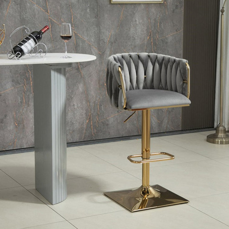 Modern Velvet Metal Liftable Swivel Bar Stool — Blue