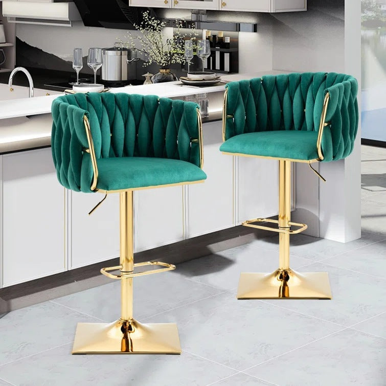 Modern Velvet Metal Liftable Swivel Bar Stool — Pink