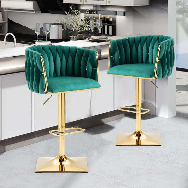 Modern Velvet Metal Liftable Swivel Bar Stool — Pink