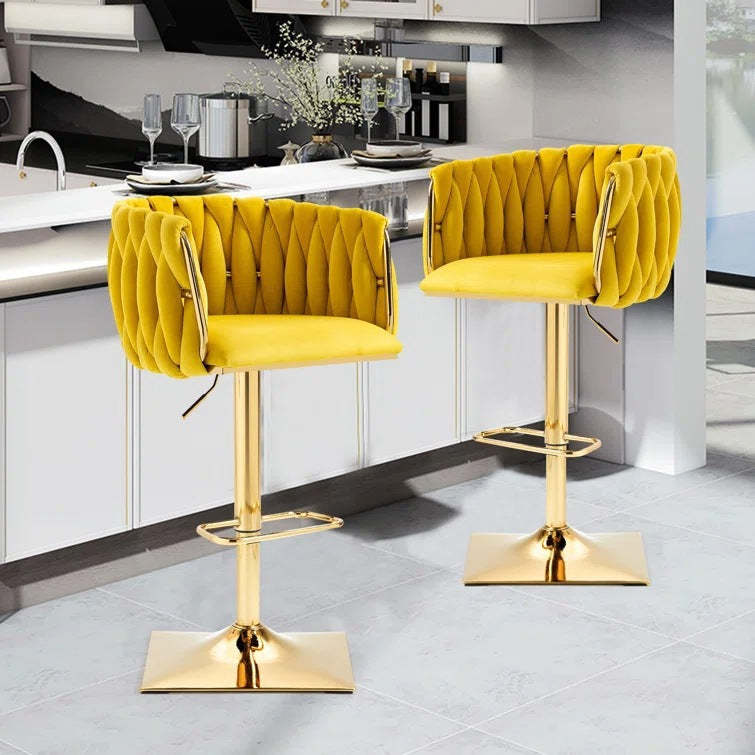 Modern Velvet Metal Liftable Swivel Bar Stool — Beige