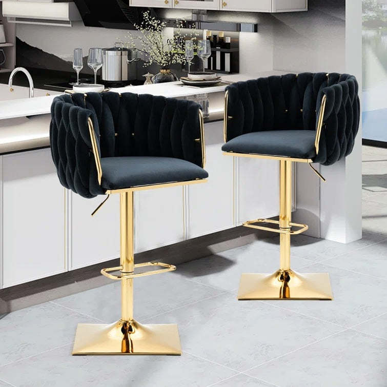 Modern Velvet Metal Liftable Swivel Bar Stool — Green