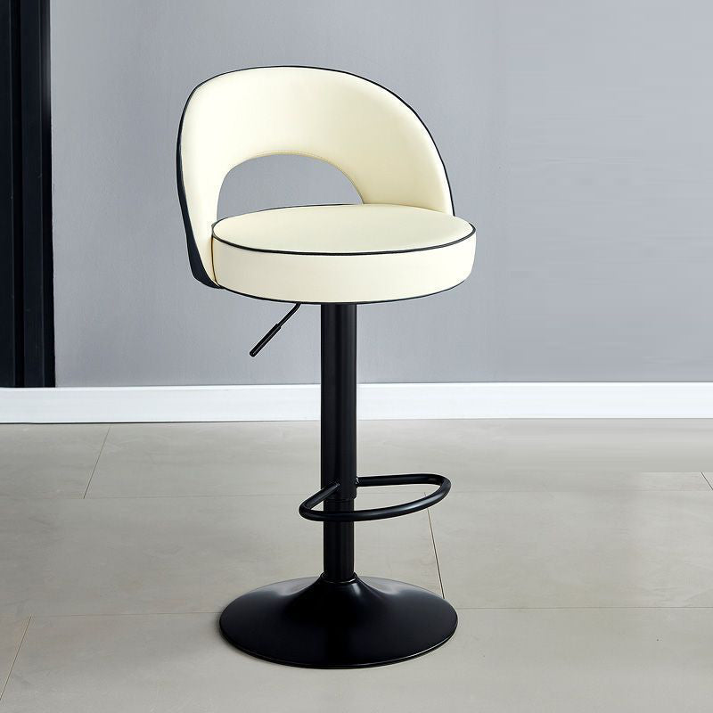 Modern Leather Metal Liftable Swivel Bar Stool — Orange + Gray / Chrome