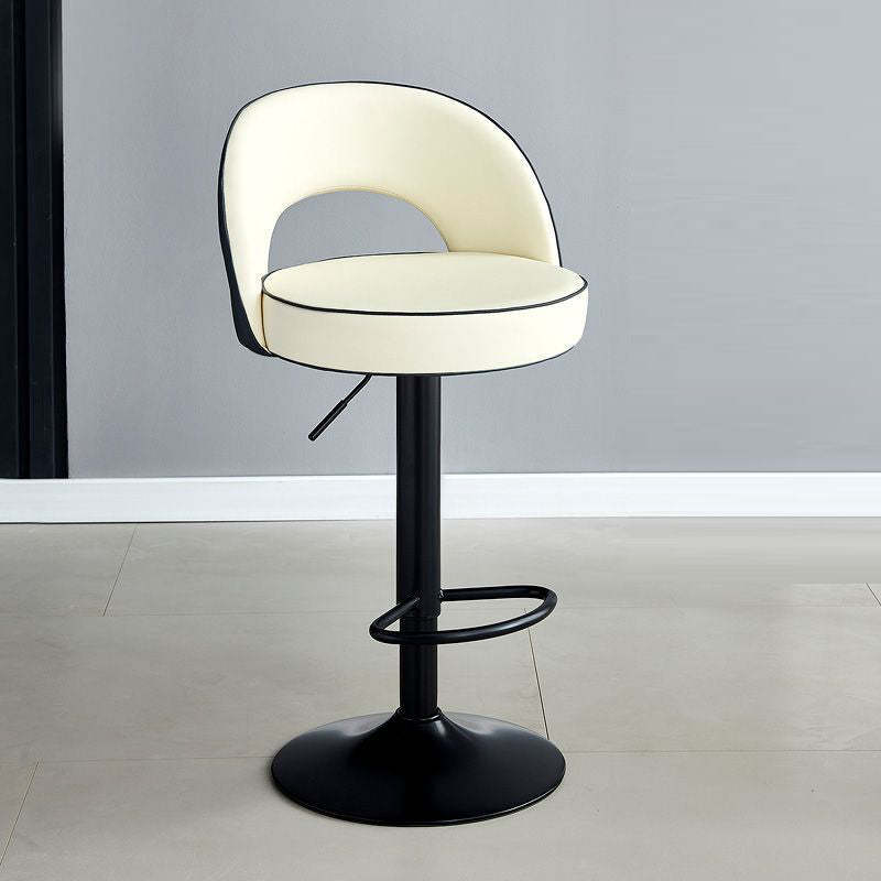 Modern Leather Metal Liftable Swivel Bar Stool — Orange + Gray / Chrome