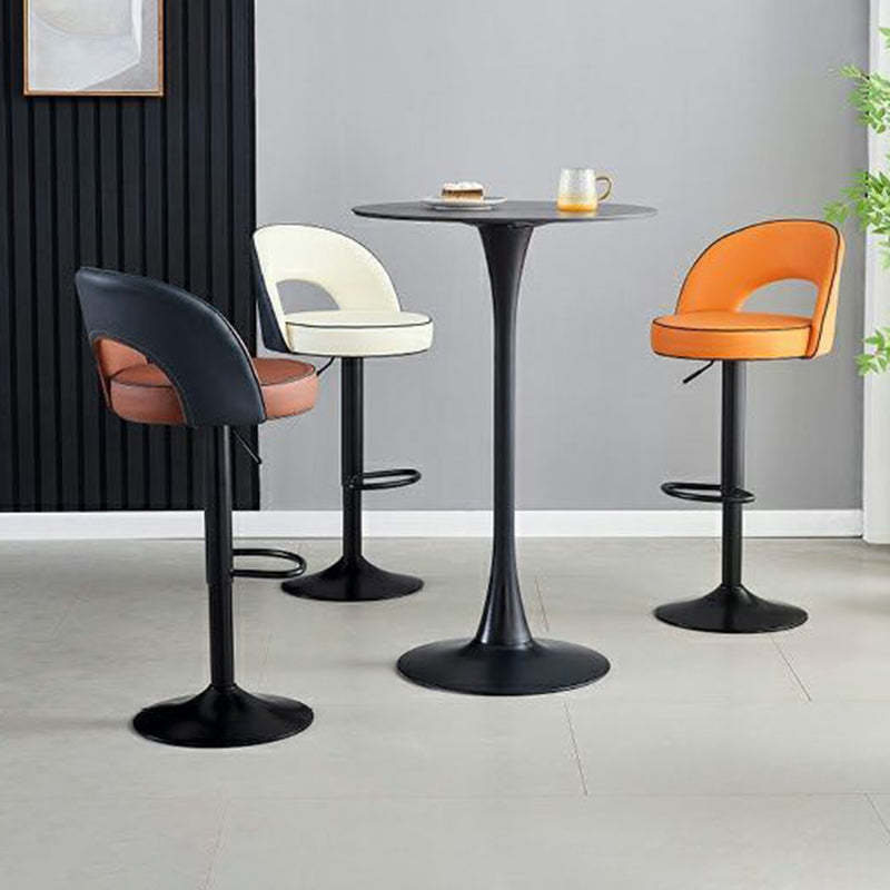 Modern Leather Metal Liftable Swivel Bar Stool — Dark Gray / Chrome