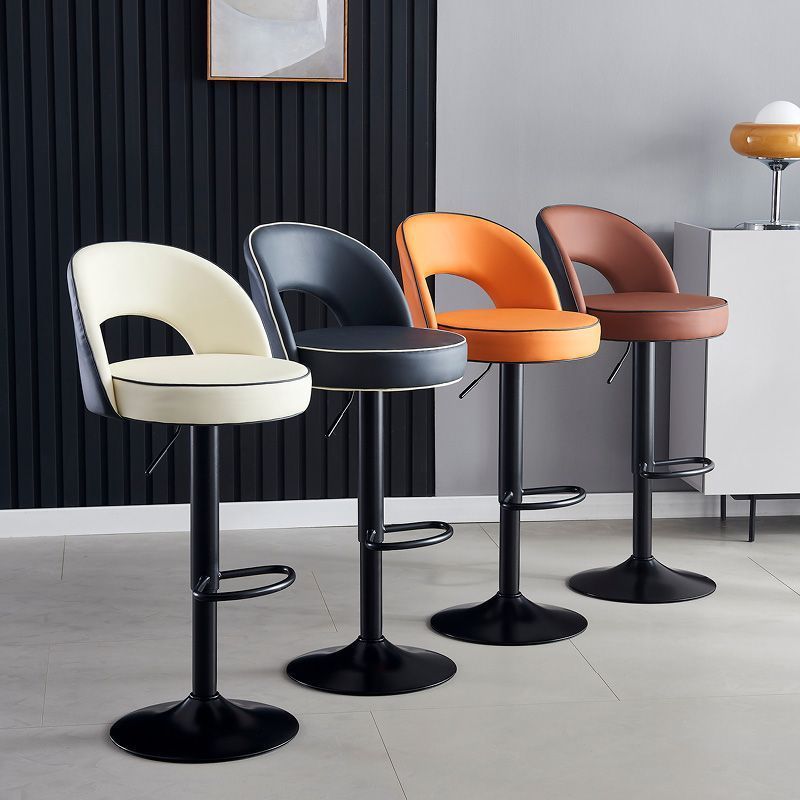 Modern Leather Metal Liftable Swivel Bar Stool — Dark Gray / Black