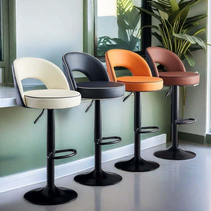 Modern Leather Metal Liftable Swivel Bar Stool — White / Chrome
