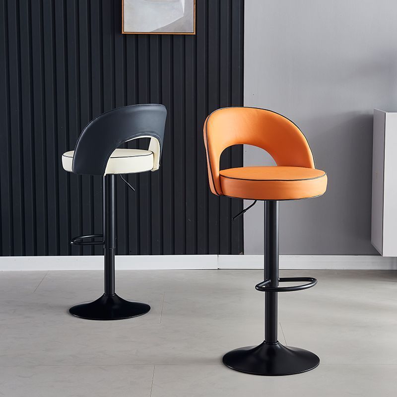 Modern Leather Metal Liftable Swivel Bar Stool — White / Black