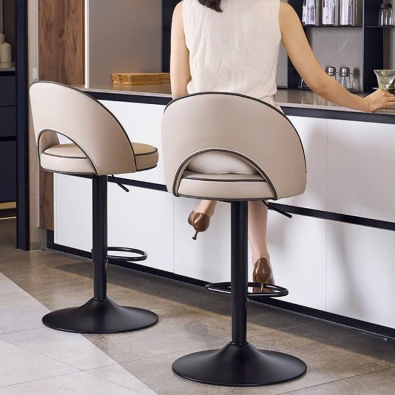 Modern Leather Metal Liftable Swivel Bar Stool — Orange + Gray / Black