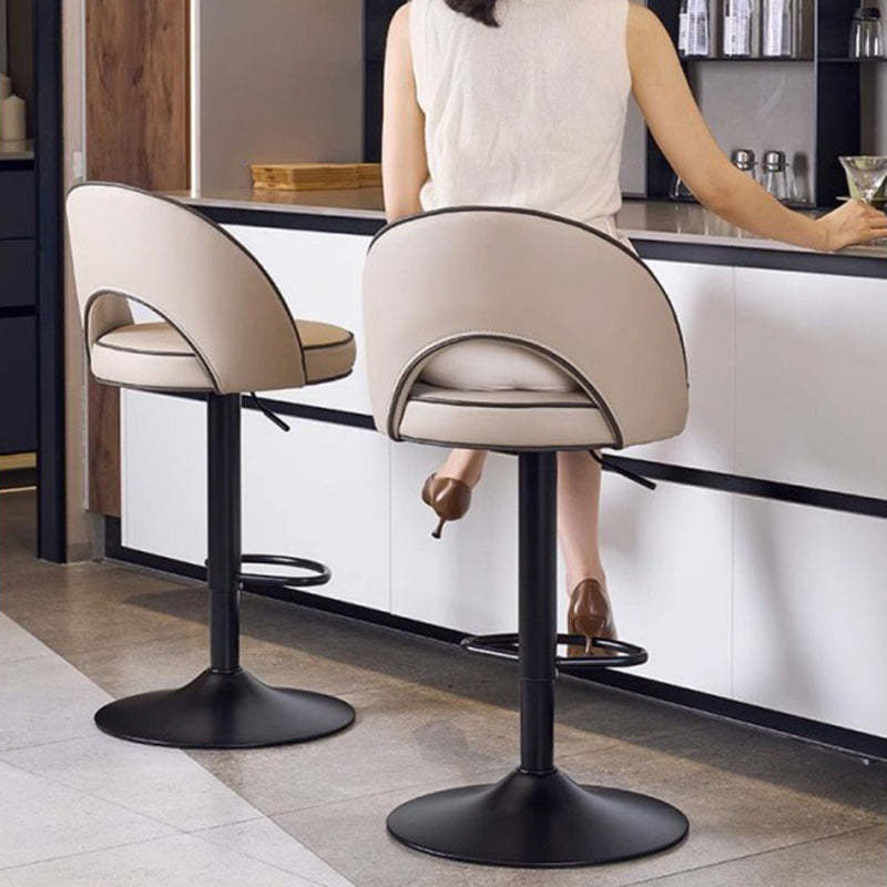 Modern Leather Metal Liftable Swivel Bar Stool — Orange + Gray / Black