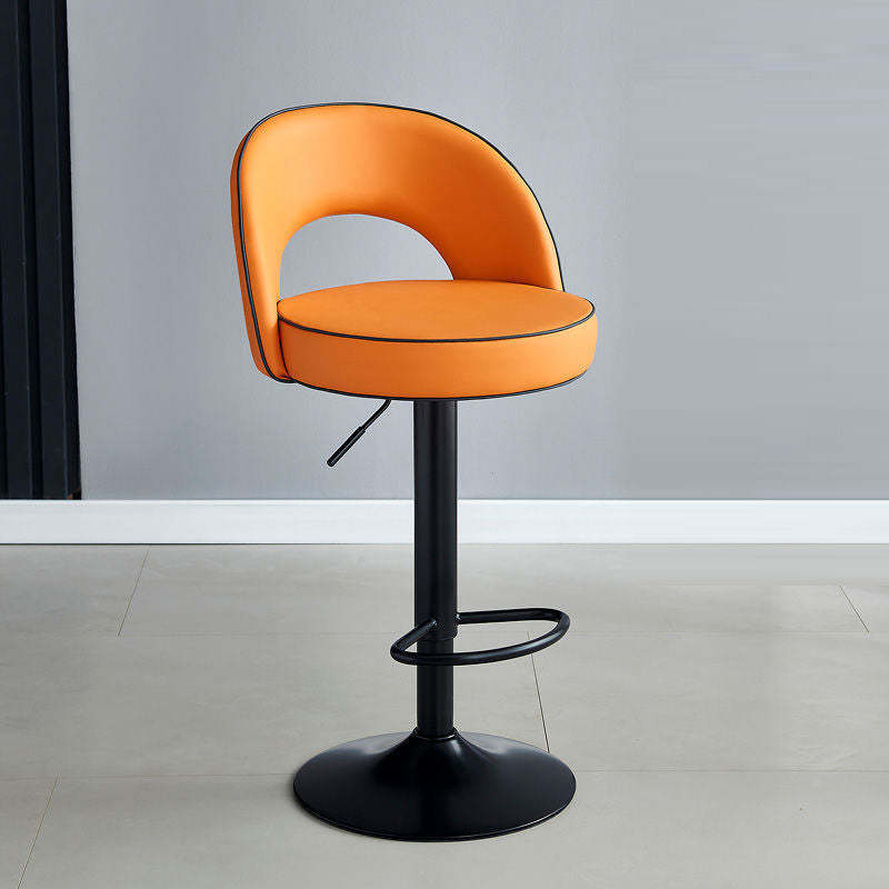Modern Leather Metal Liftable Swivel Bar Stool — White + Gray / Chrome
