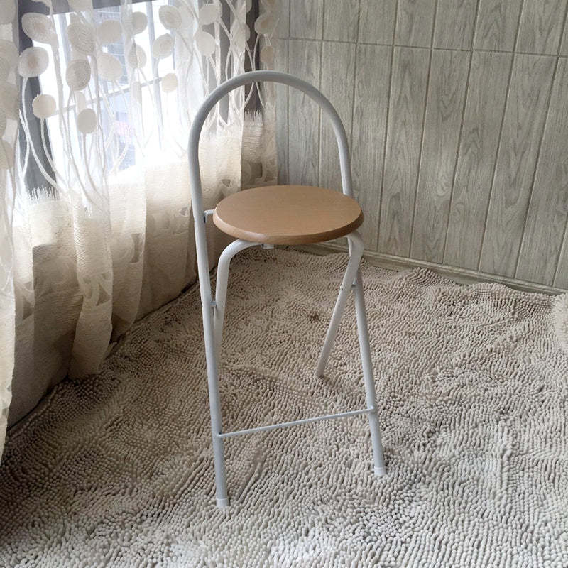 Minimalist Steel Engineered Wood Leather Foldable Bar Stool — White + Wood Color Seat - MDF