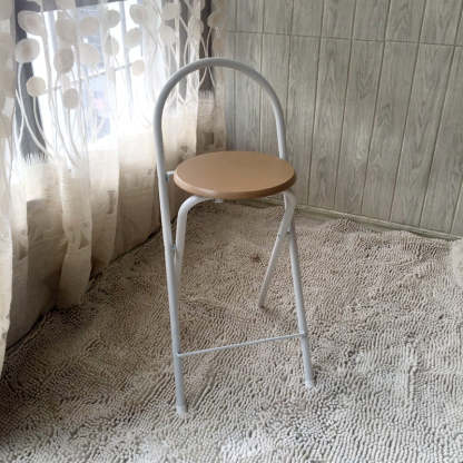 Minimalist Steel Engineered Wood Leather Foldable Bar Stool — White + Wood Color Seat - MDF