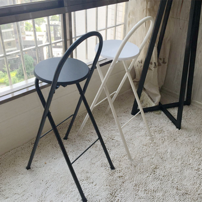 Minimalist Steel Engineered Wood Leather Foldable Bar Stool — White + Wood Color Seat - MDF