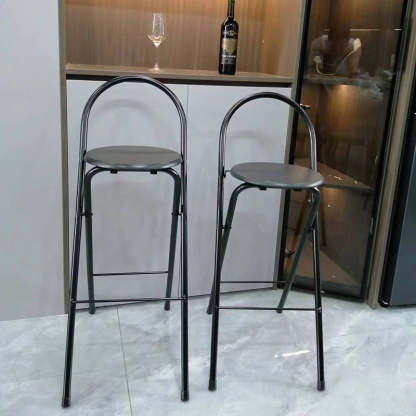 Minimalist Steel Engineered Wood Leather Foldable Bar Stool — Black - MDF