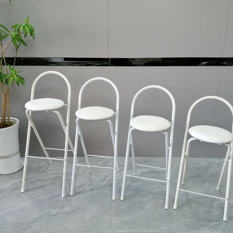 Minimalist Steel Engineered Wood Leather Foldable Bar Stool — White + Wood Color Seat - MDF