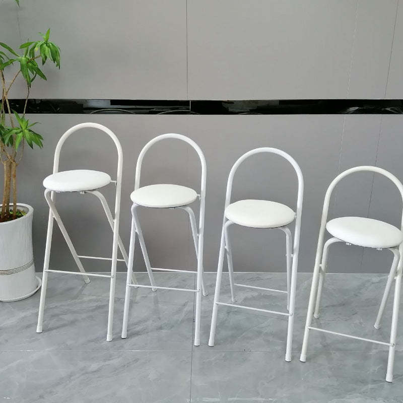 Minimalist Steel Engineered Wood Leather Foldable Bar Stool — White + Wood Color Seat - MDF