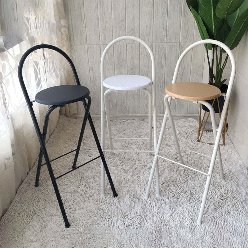 Minimalist Steel Engineered Wood Leather Foldable Bar Stool — White - MDF