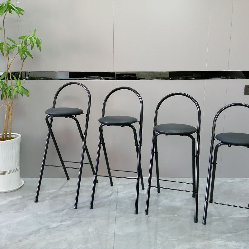 Minimalist Steel Engineered Wood Leather Foldable Bar Stool — Black - Leather