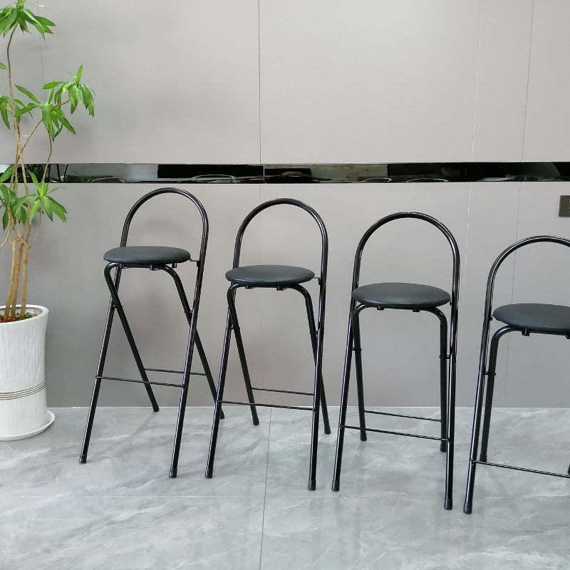 Minimalist Steel Engineered Wood Leather Foldable Bar Stool — Black - Leather