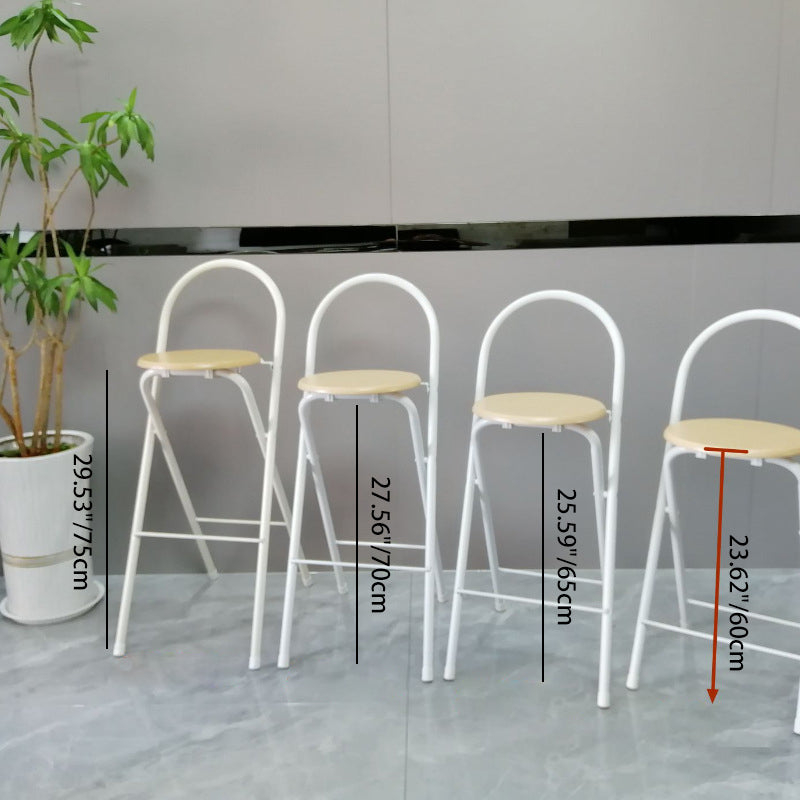 Minimalist Steel Engineered Wood Leather Foldable Bar Stool — White + Wood Color Seat - MDF