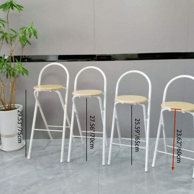 Minimalist Steel Engineered Wood Leather Foldable Bar Stool — White + Wood Color Seat - MDF