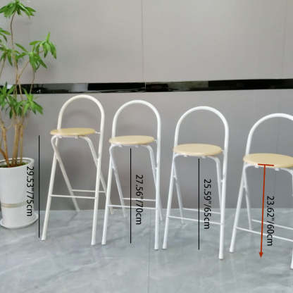 Minimalist Steel Engineered Wood Leather Foldable Bar Stool — White + Wood Color Seat - MDF
