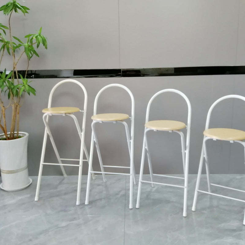 Minimalist Steel Engineered Wood Leather Foldable Bar Stool — White - Leather