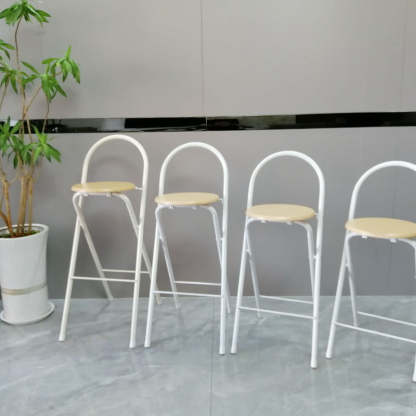 Minimalist Steel Engineered Wood Leather Foldable Bar Stool — White - Leather