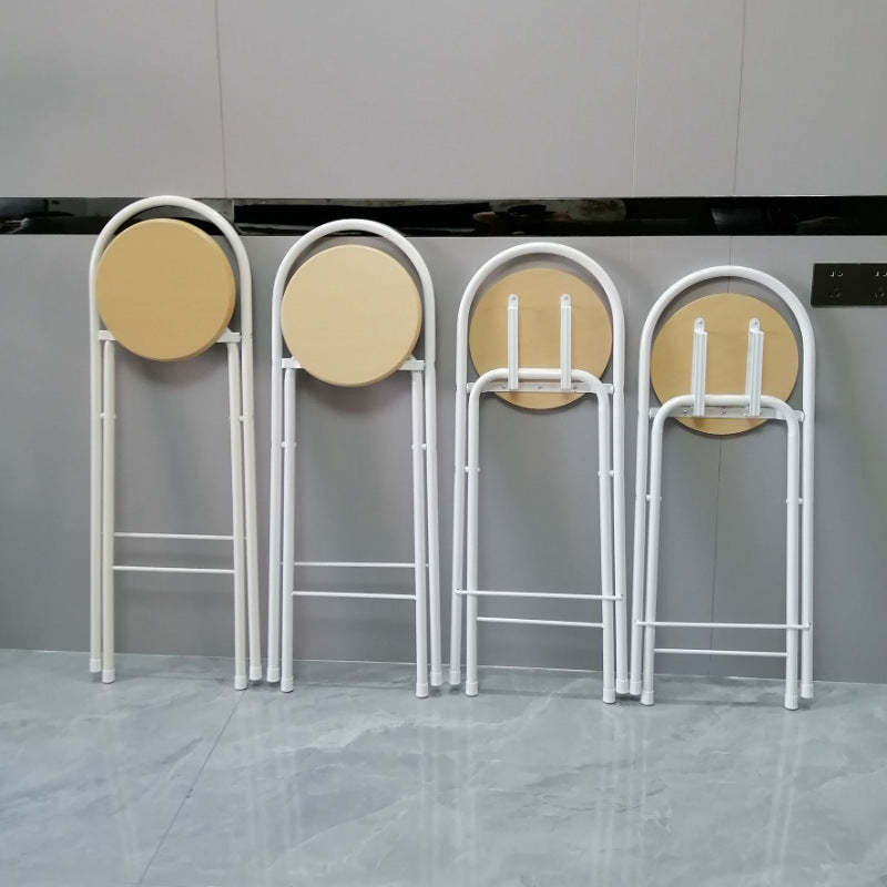 Minimalist Steel Engineered Wood Leather Foldable Bar Stool — White - MDF