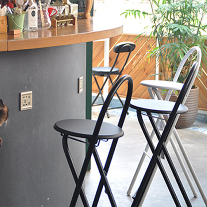 Minimalist Steel Engineered Wood Leather Foldable Bar Stool — Black - Leather