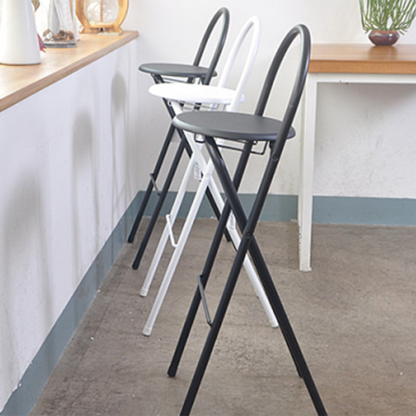 Minimalist Steel Engineered Wood Leather Foldable Bar Stool — White - Leather