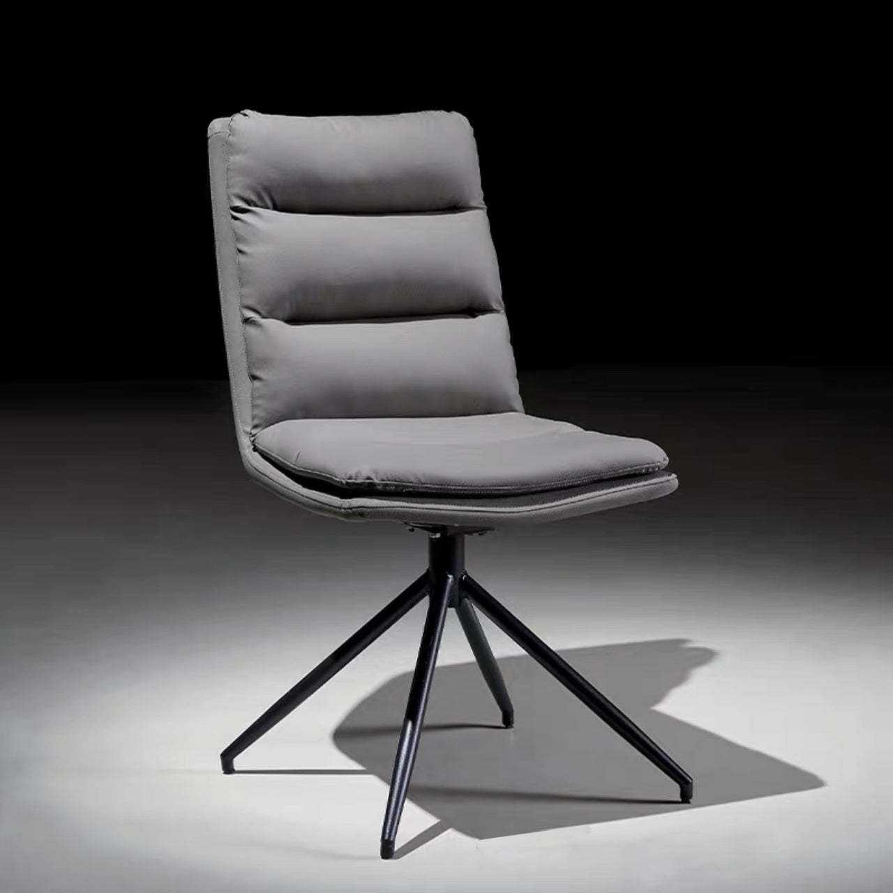 Minimalist Leather Carbon Steel Striped Swivel Dining Chair — Light Gary