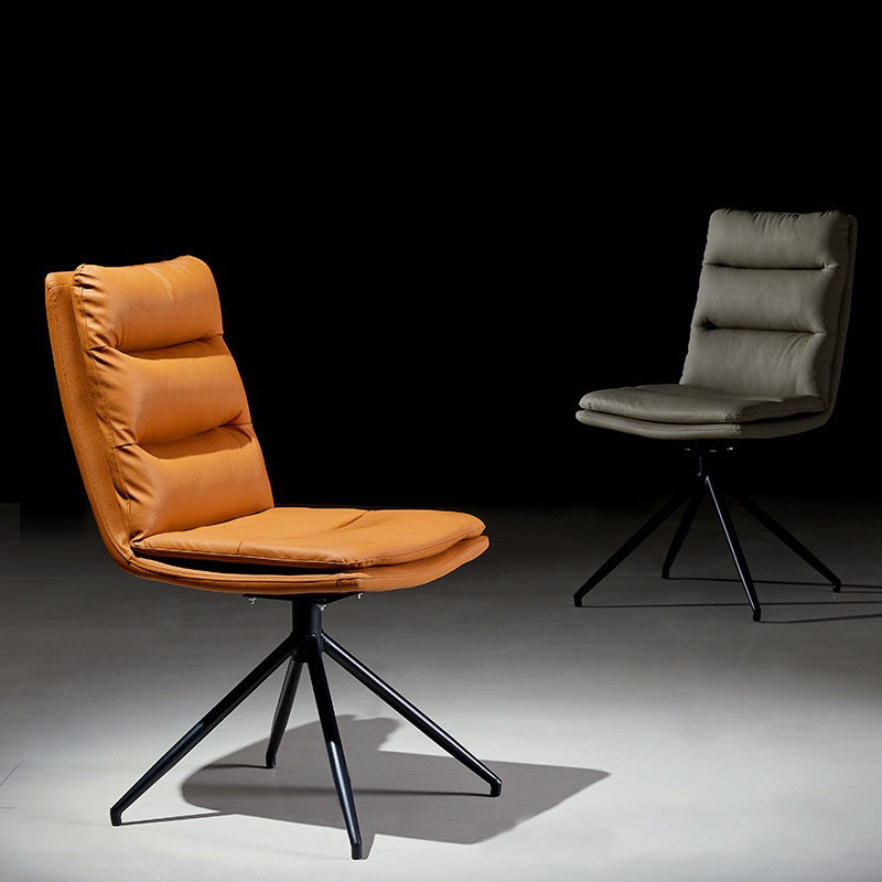 Minimalist Leather Carbon Steel Striped Swivel Dining Chair