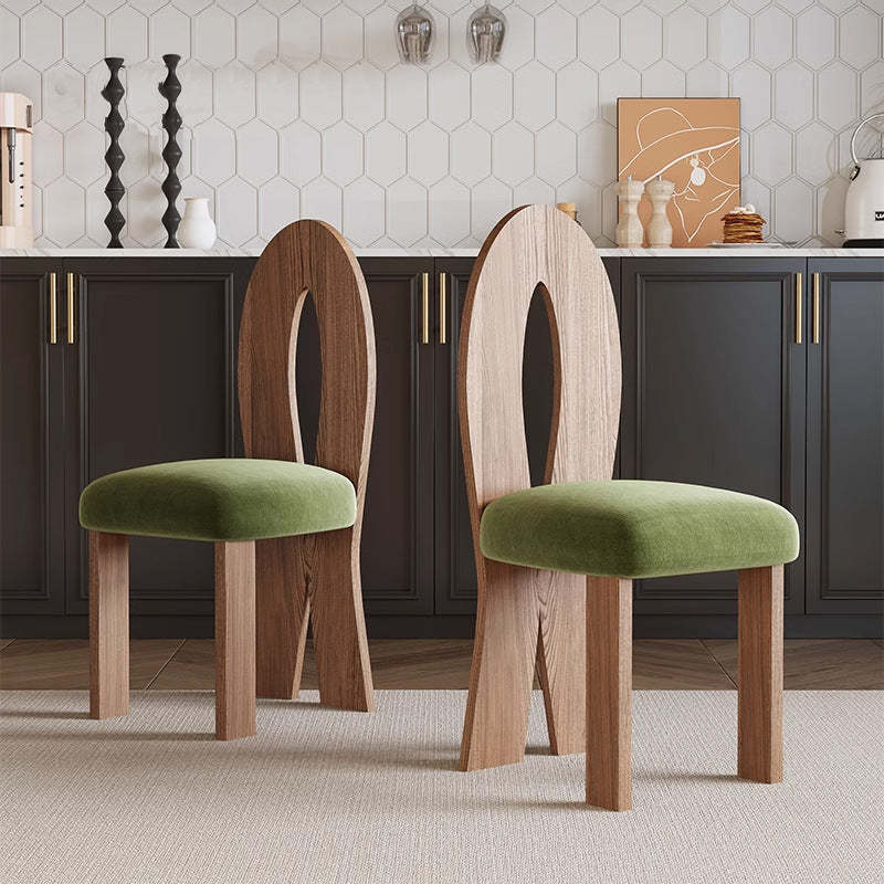 French Ash Wood Velvet Mermaid Dining Chair — Green + Walnut