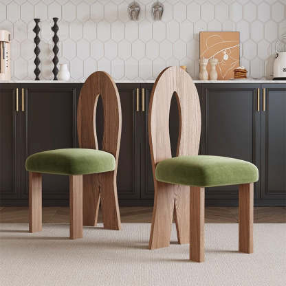 French Ash Wood Velvet Mermaid Dining Chair — Green + Walnut