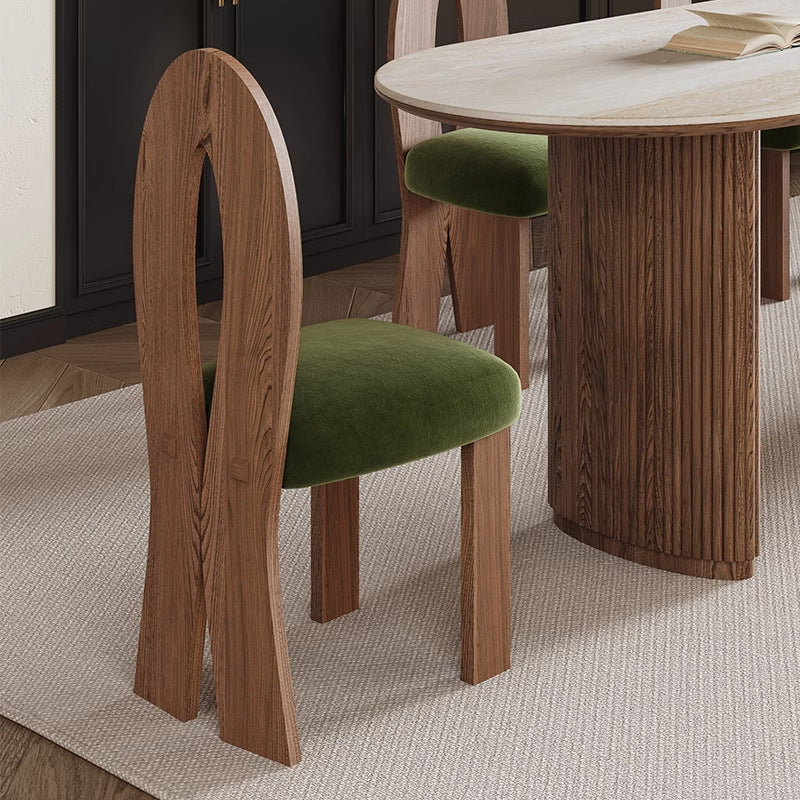French Ash Wood Velvet Mermaid Dining Chair